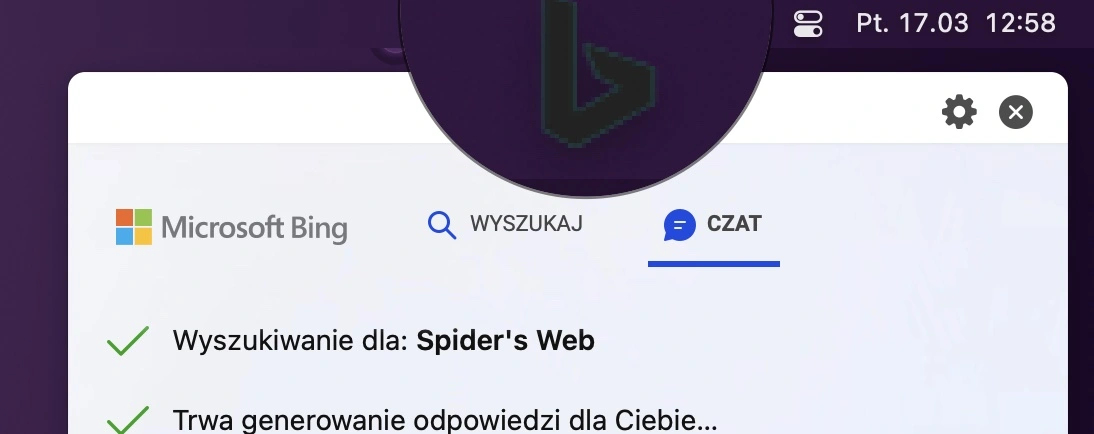 mac bing ikona aplikacji w menubar