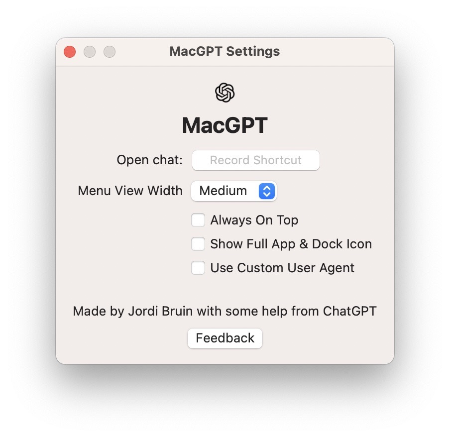 macgpt aplikacja chatgpt ustawienia
