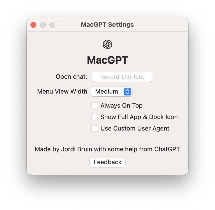 macgpt aplikacja chatgpt ustawienia 