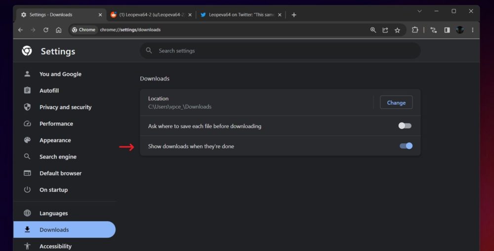 Google Chrome powiadomienia po pobieraniu