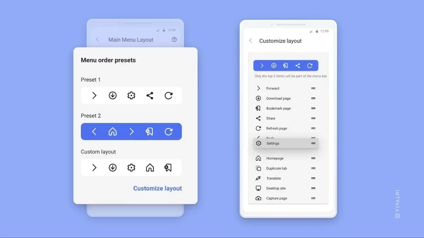 Vivaldi 6.0 personalizacja menu dolnego 