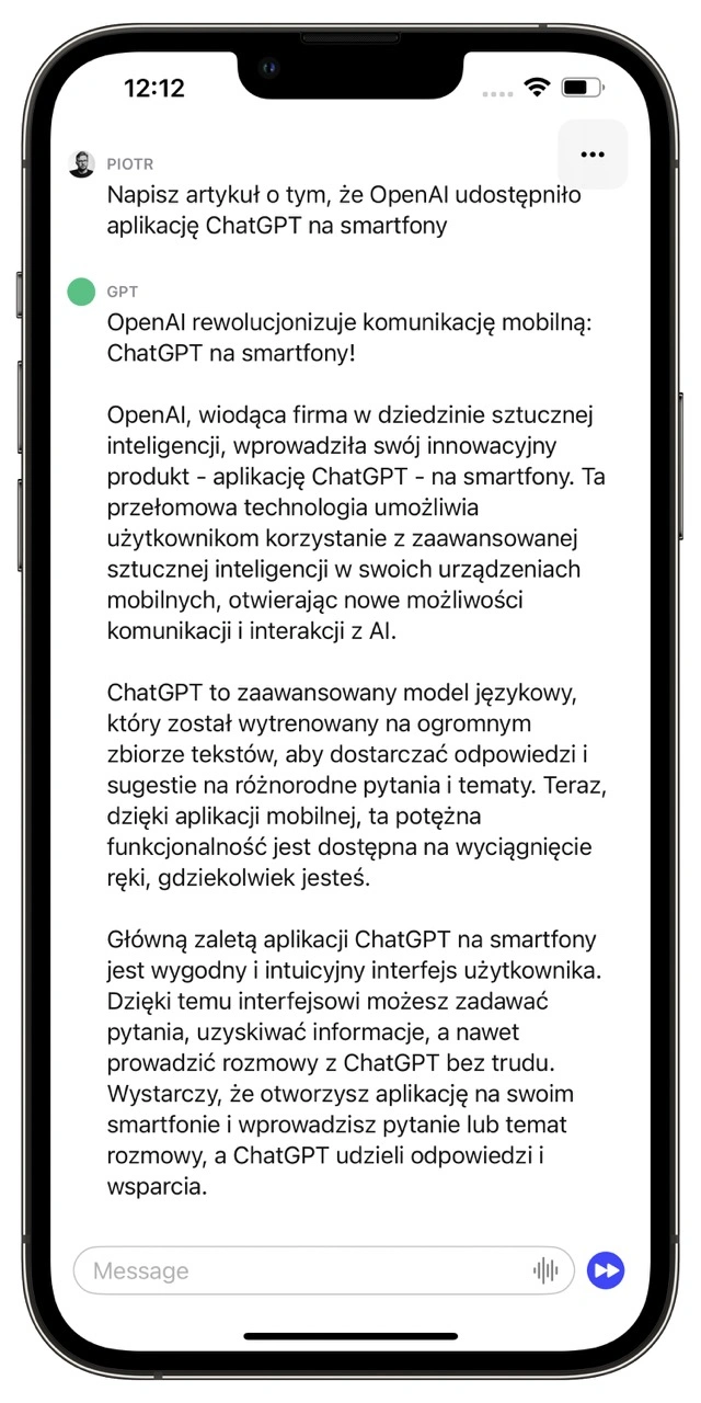 Oficjalna aplikacja ChatGPT na telefony iPhone - przykład zastosowania class="wp-image-3625349"