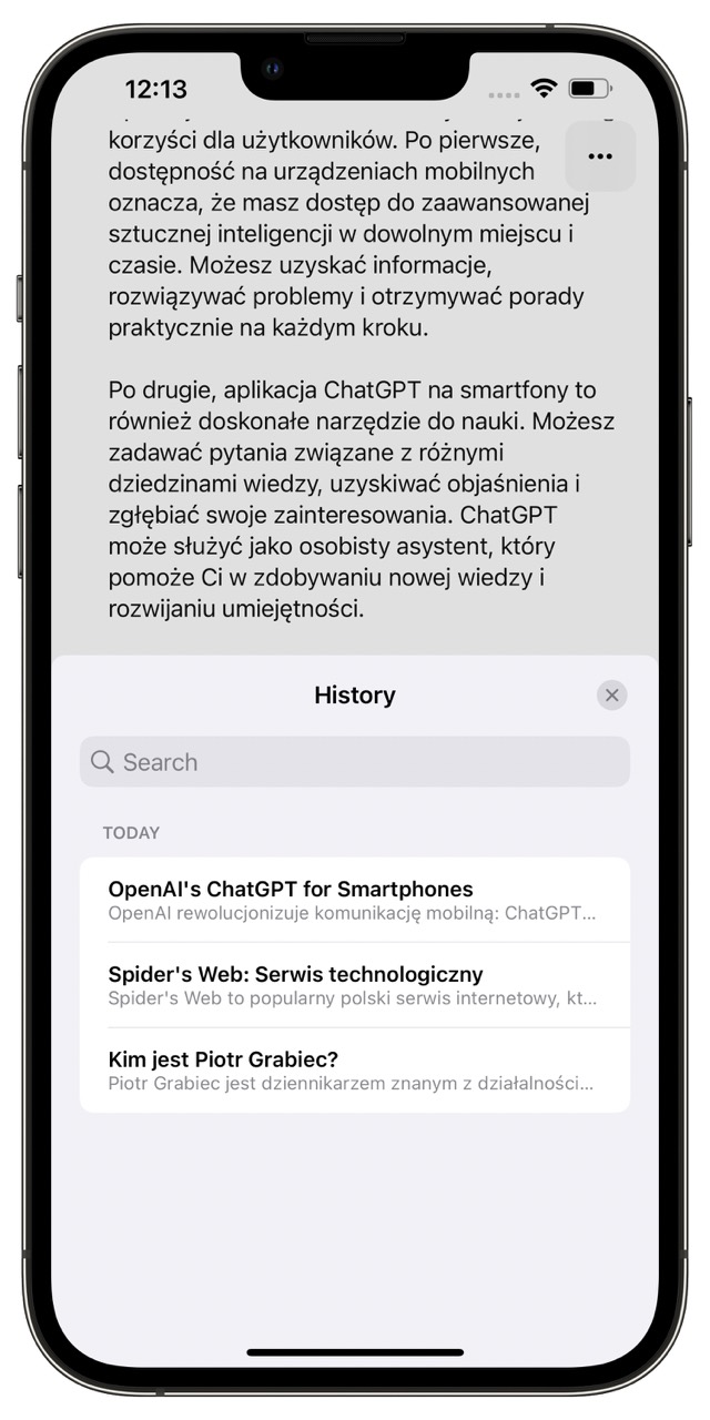Oficjalna aplikacja ChatGPT na telefony iPhone - historia class="wp-image-3625286"