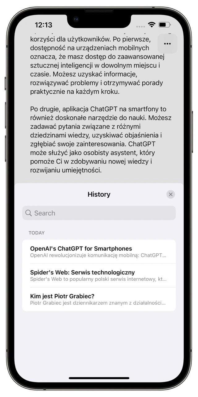 Oficjalna aplikacja ChatGPT na telefony iPhone - historia class="wp-image-3625286"