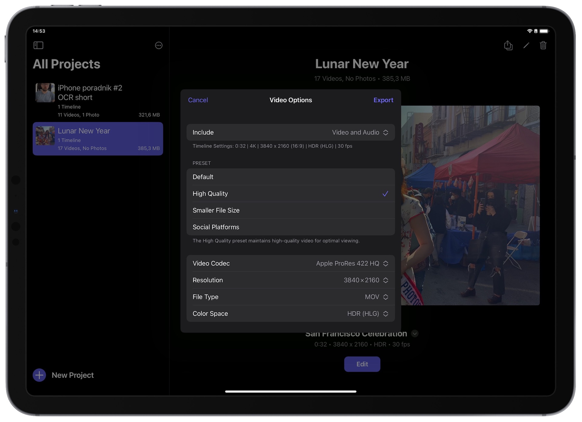 Final Cut Pro for iPad - opcje eksportu