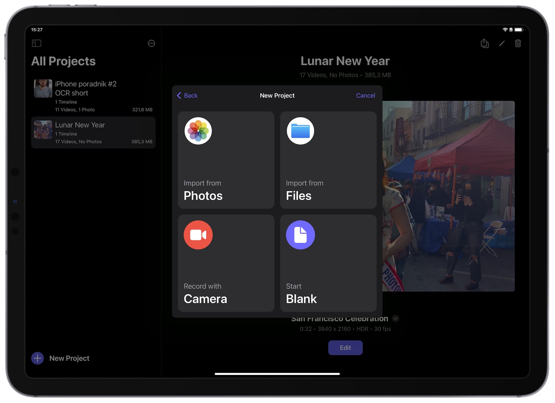 Final Cut Pro for iPad - nowy projekt