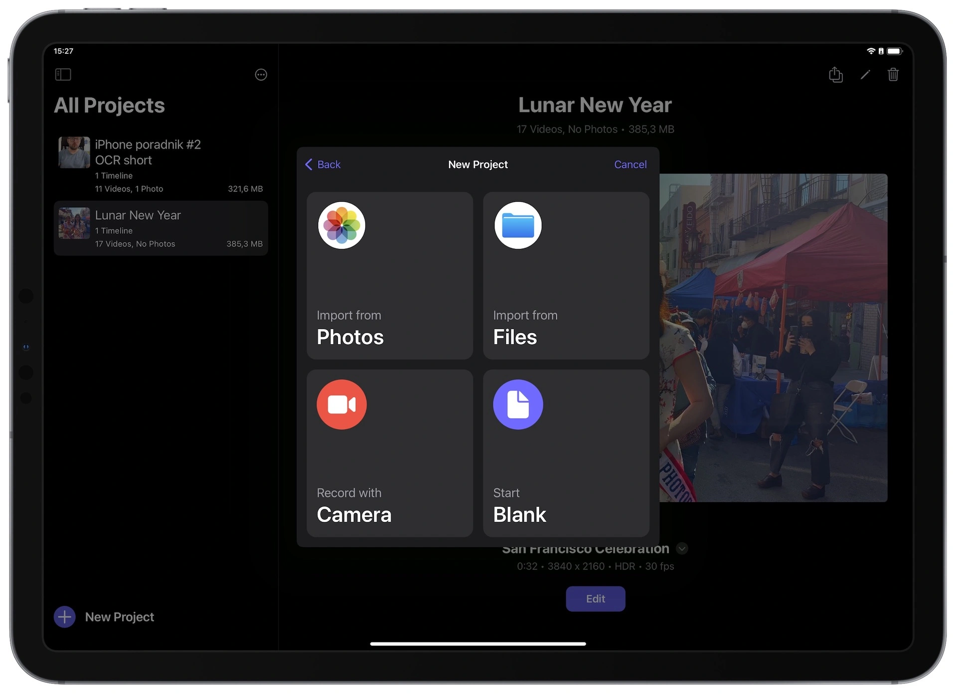 Final Cut Pro for iPad - nowy projekt 