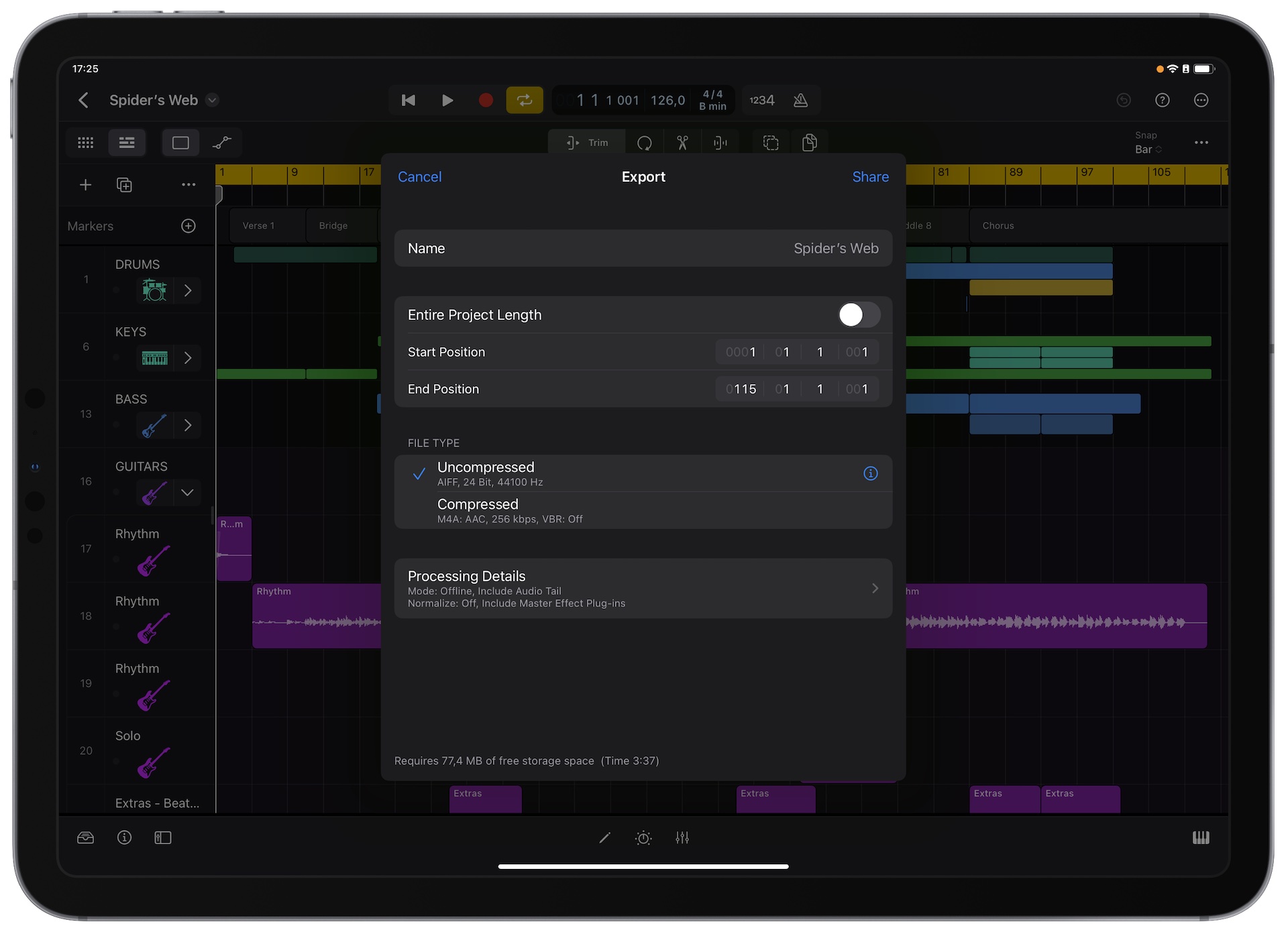 Logic Pro for iPad - export