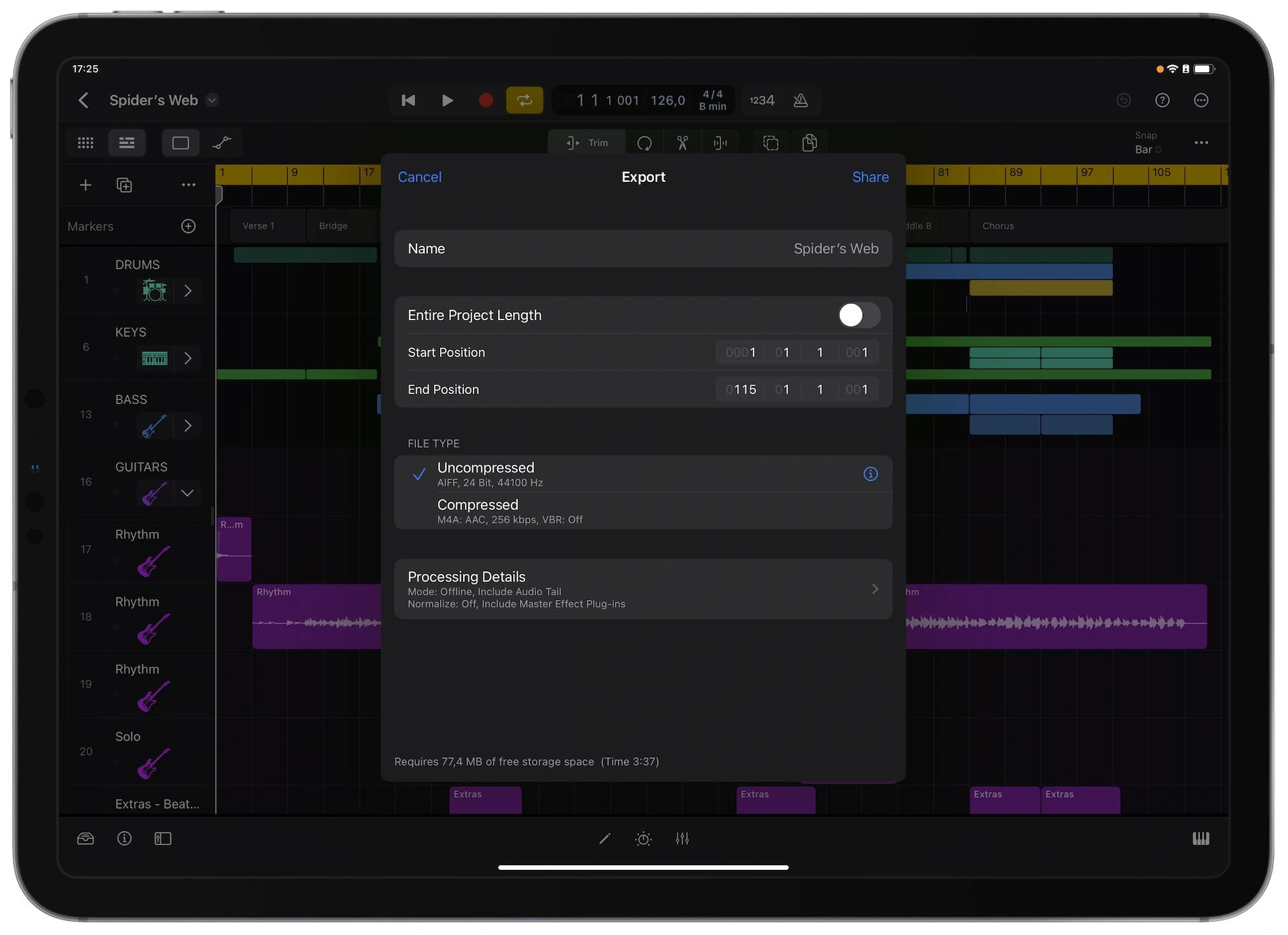 Logic Pro for iPad - export