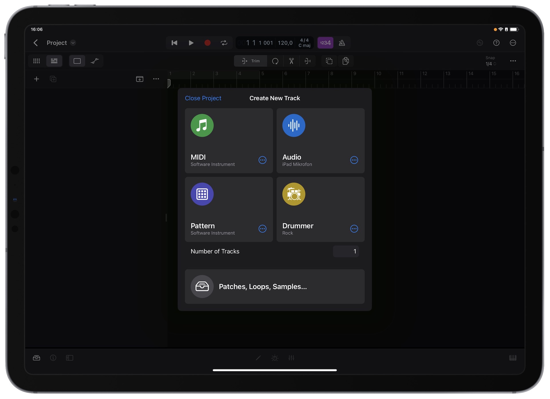 Logic Pro for iPad - nowa ścieżka