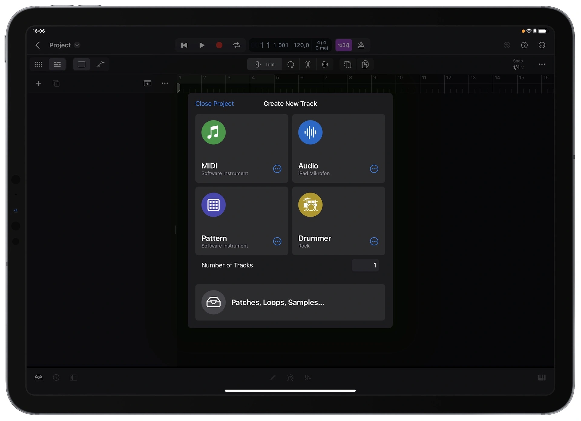 Logic Pro for iPad - nowa ścieżka