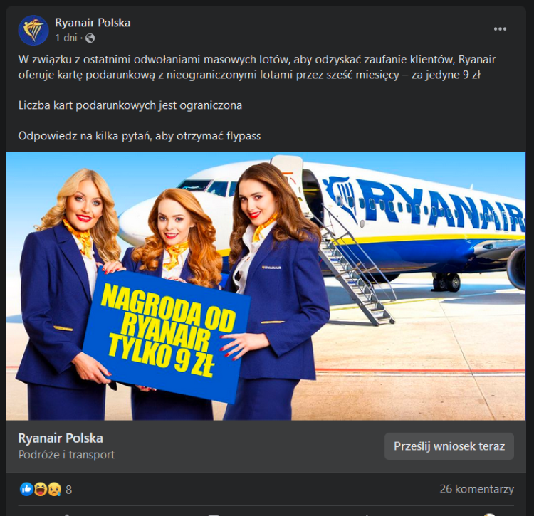 ryanair loty za 9 zł oszustwo scam