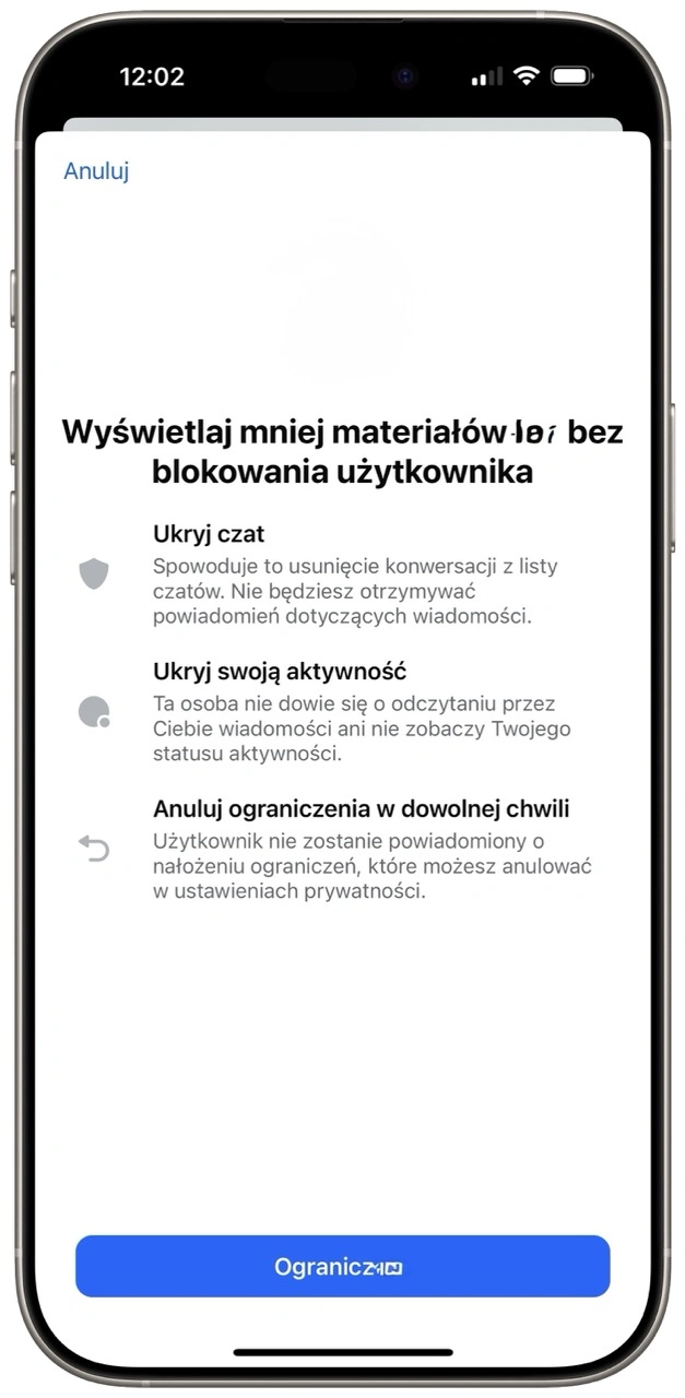 Ograniczenie ukrywa nowe wiadomości po naszej stronie