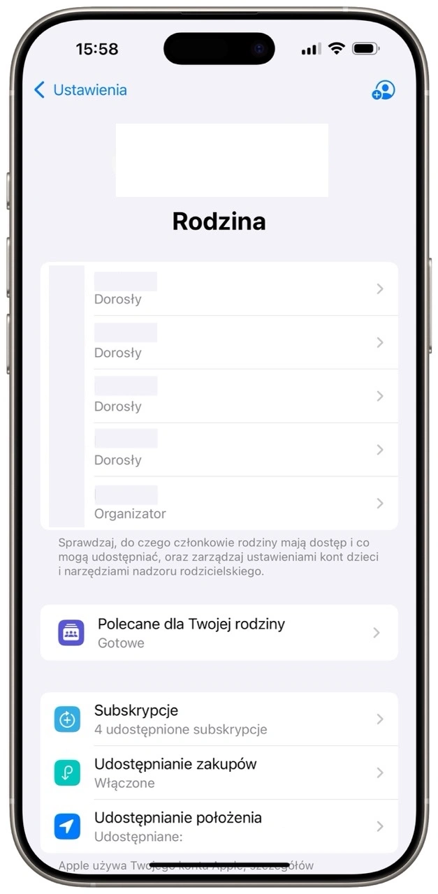 W ustawieniach iPhone’a można udostępniać swoją lokalizację członkom rodziny automatycznie