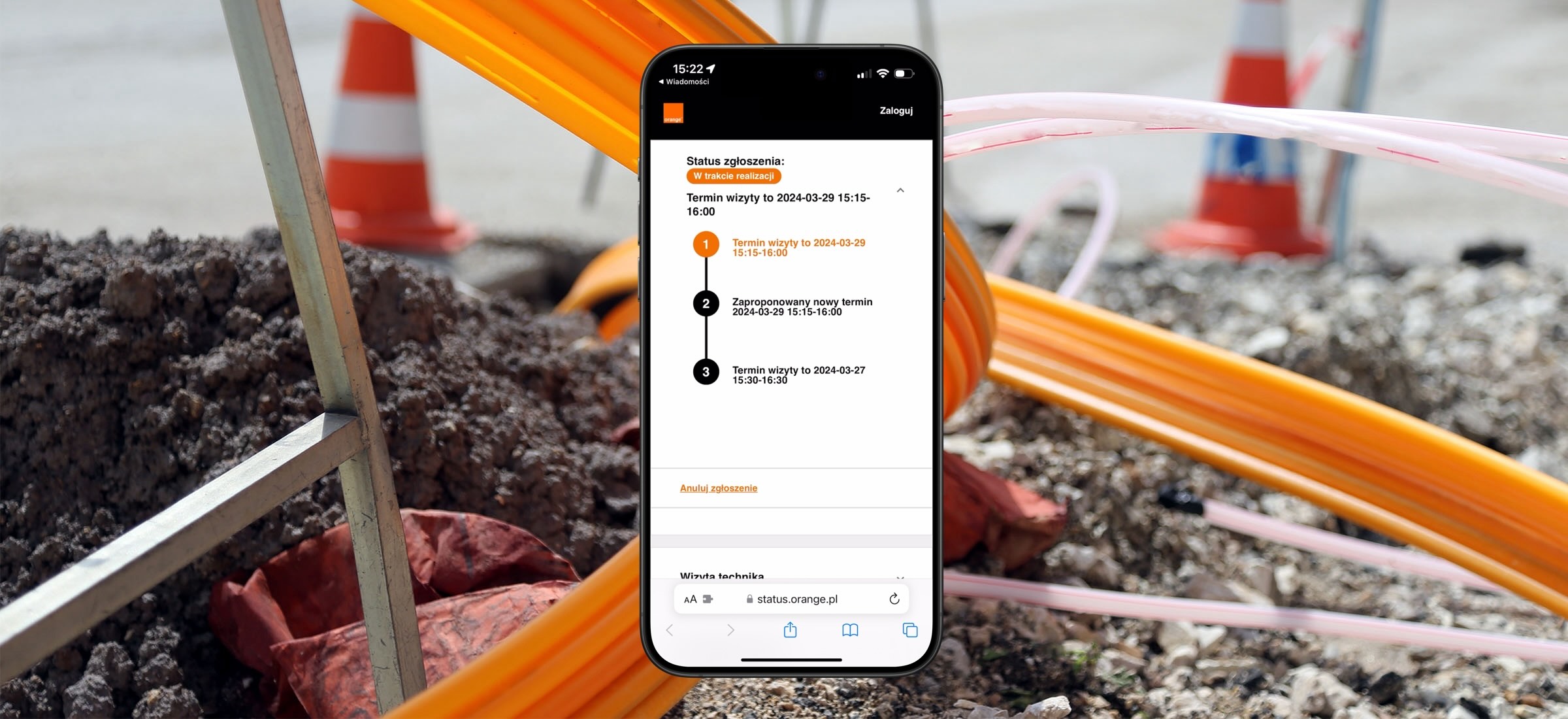 Orange sledzenie na zywo technik montaz naprawa usterki awarii internet telewizja