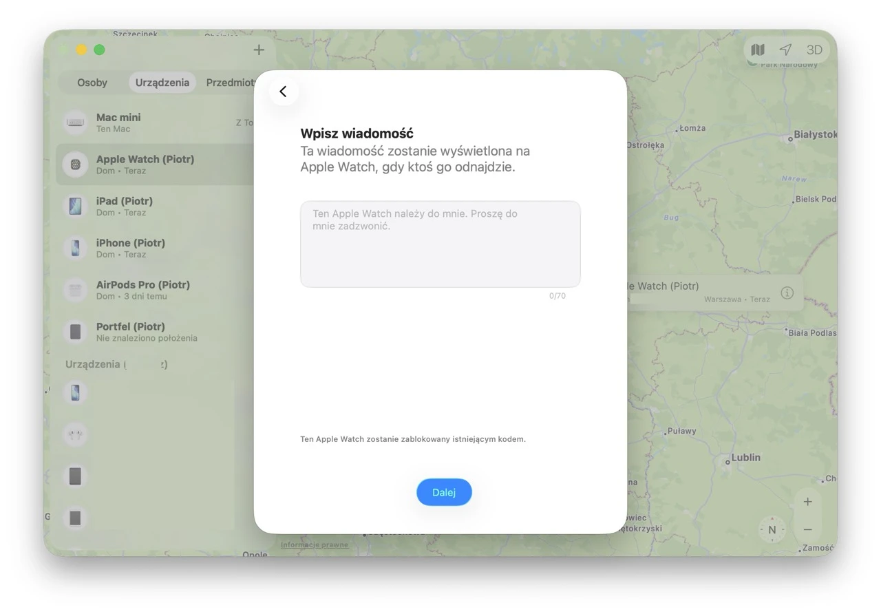 Znajdź może wysłać wiadomość do znalazcy