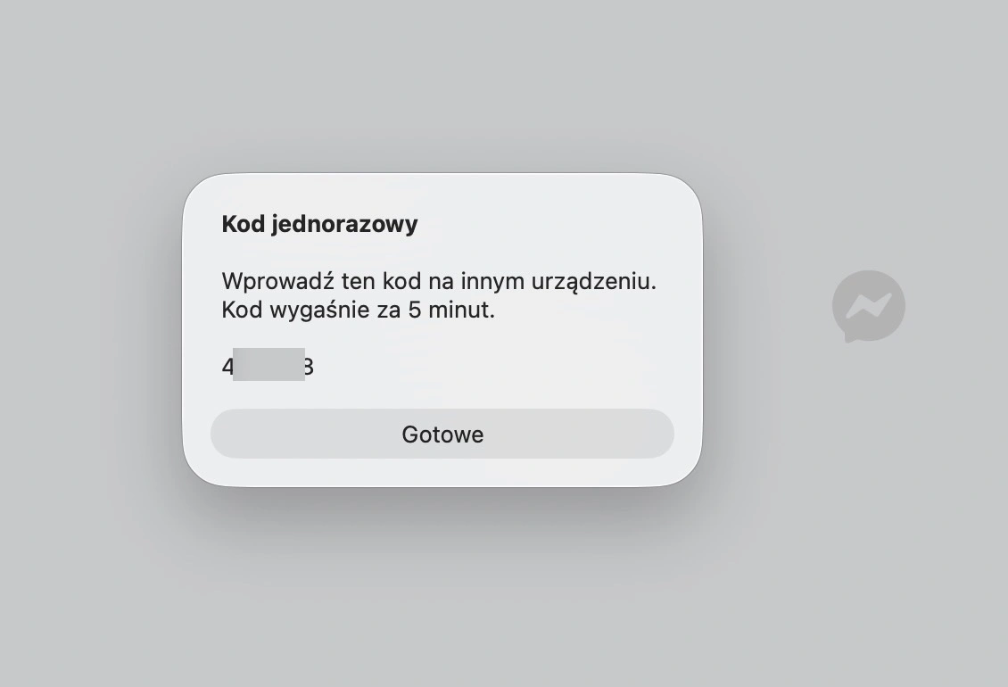 Po potwierdzeniu, że to my potrzebujemy kodu, ten zostanie podany