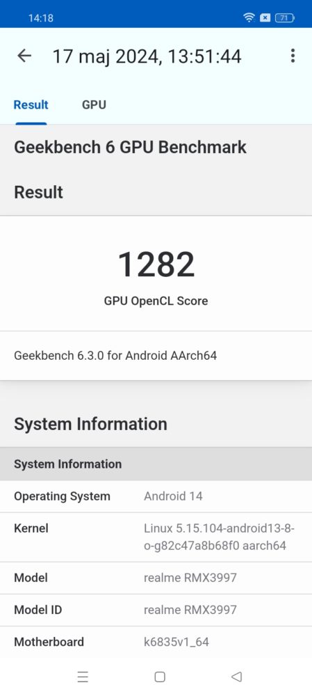 realme 12x 5G - GeekBench 6, GPU