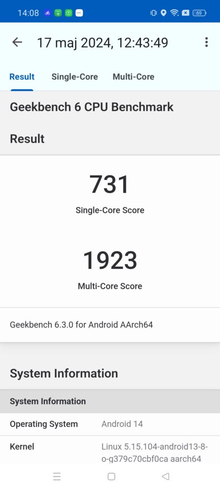 realme 12 5G - GeekBench 6, CPU