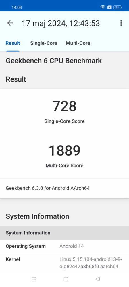 realme 12x 5G - GeekBench 6, CPU