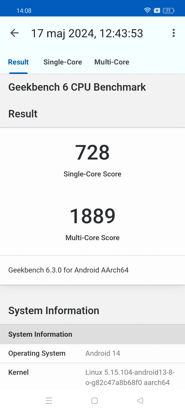 realme 12x 5G - GeekBench 6, CPU