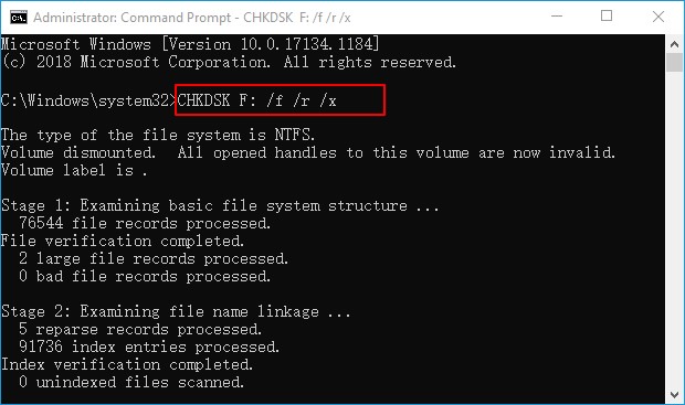 Uruchom polecenie chkdsk
