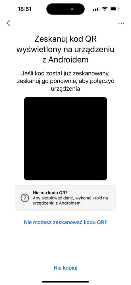 Jak przenieść dane z iOS na Androida? Skanowanie kodu QR