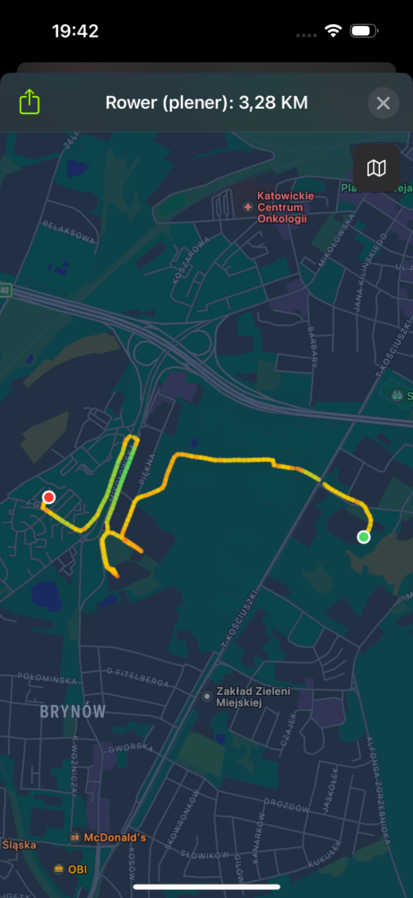 Apple Watch SE - ślad GPS jazdy rowerowej