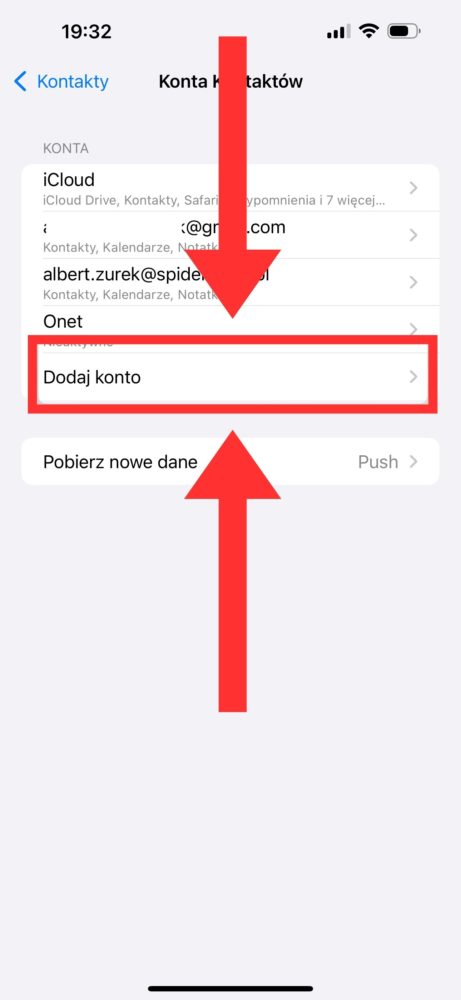 Jak przenieść kontakty z Androida na iPhone'a? Dodaj konto