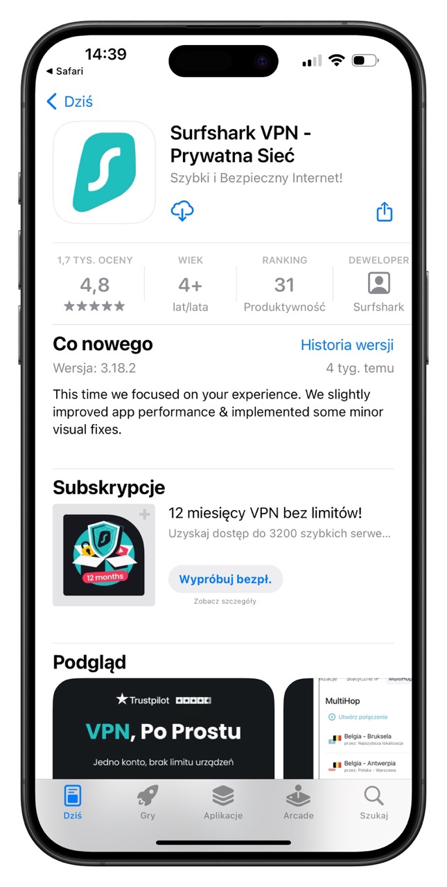 VPN na iPhone’a: Surfshark w sklepie App Store