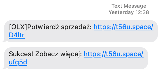 SMS od oszusta podszywającego się pod OLX