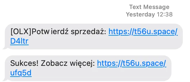 SMS od oszusta podszywającego się pod OLX