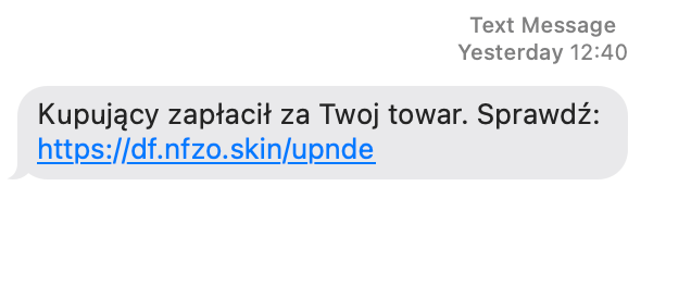 SMS od oszusta podszywającego się pod OLX