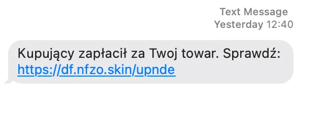SMS od oszusta podszywającego się pod OLX