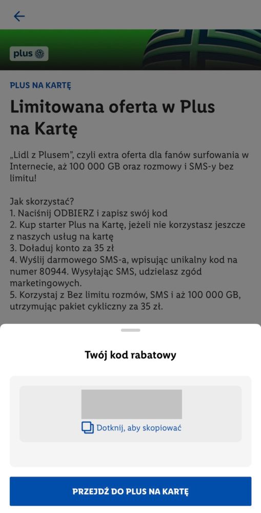 Aplikacja poda ci unikalny kod. Postępuj dalej zgodnie z instrukcją
