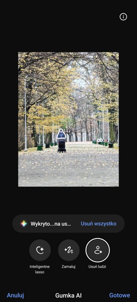 Przed usunięciem obiektu Gumką AI