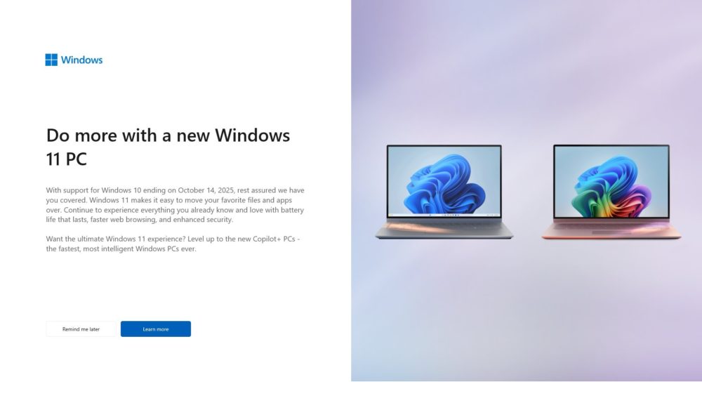 Reklamy komputerów Copilot+ wyświetlane w Windowsie 10 (źródło: WindowsLatest)