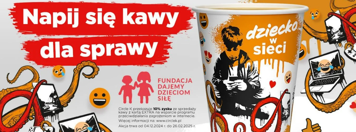 Ruszyła akcja "Kawa z mocą pomagania" – Circle K wspiera program przeciwdziałania zagrożeniom w Internecie
