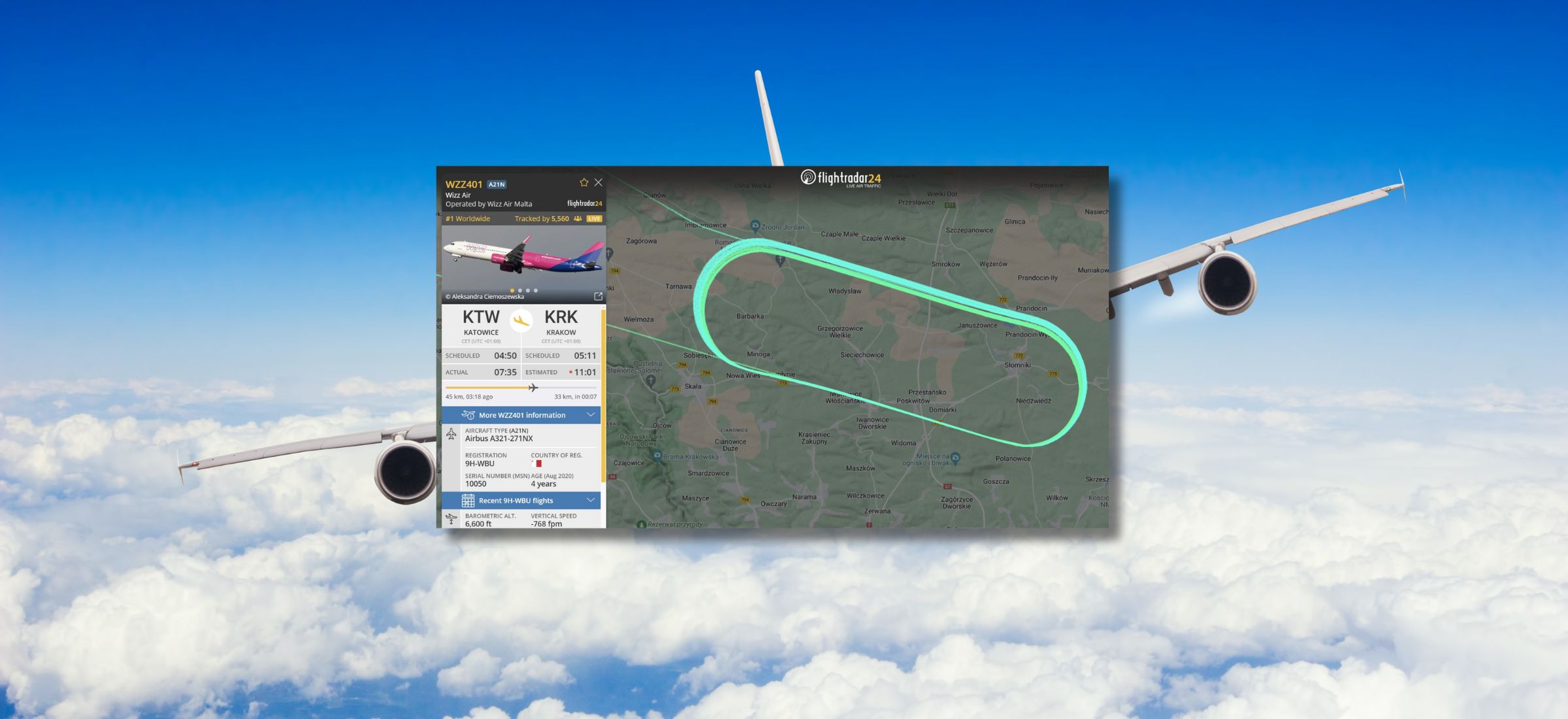 Samolot pasażerski zrobił 27 kółek nad Krakowem. Krążył nad miastem przez 3,5 godziny