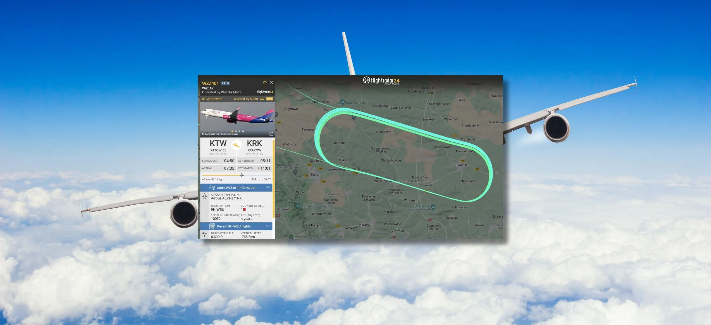 Samolot pasażerski zrobił 27 kółek nad Krakowem. Krążył nad miastem przez 3,5 godziny