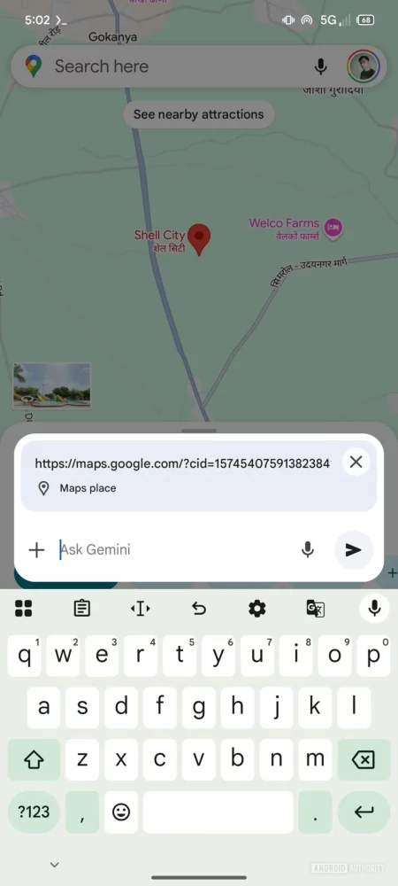 Zapytaj o Miejsce w Mapach Google i Gemini (źródło: Android Authority)