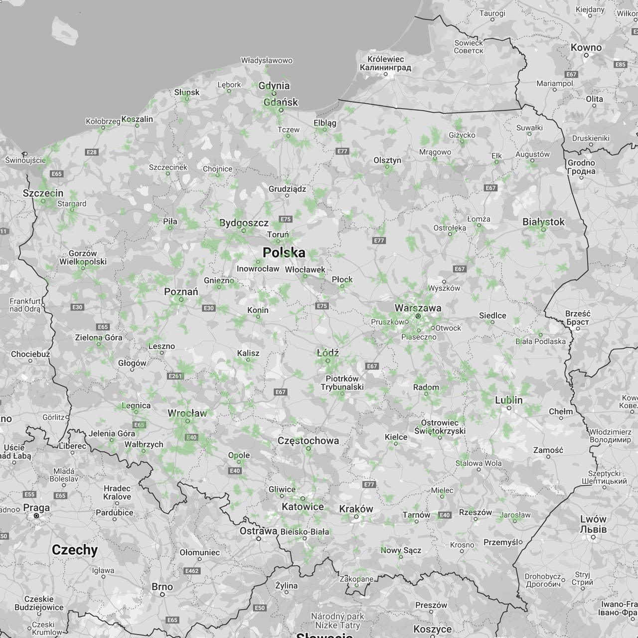 Mapa zasięgu 5G Ultra od Plusa (zrzut ekranu: 23 maja 2025 r.)