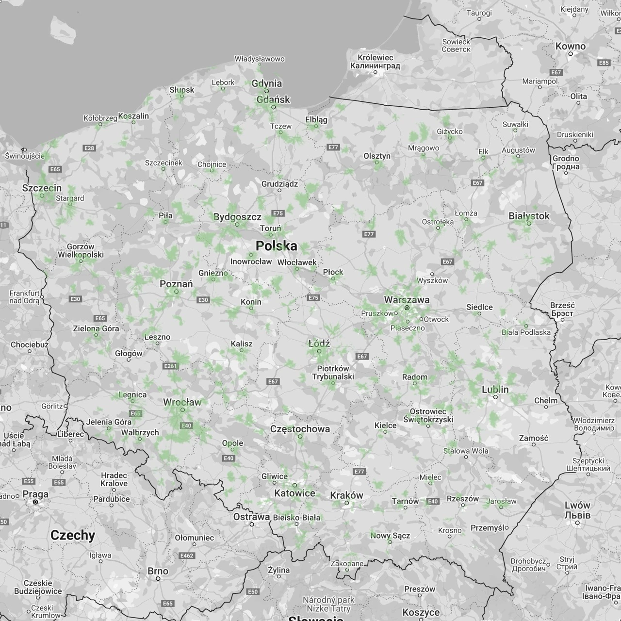 Mapa zasięgu 5G Ultra od Plusa (zrzut ekranu: 23 maja 2025 r.)
