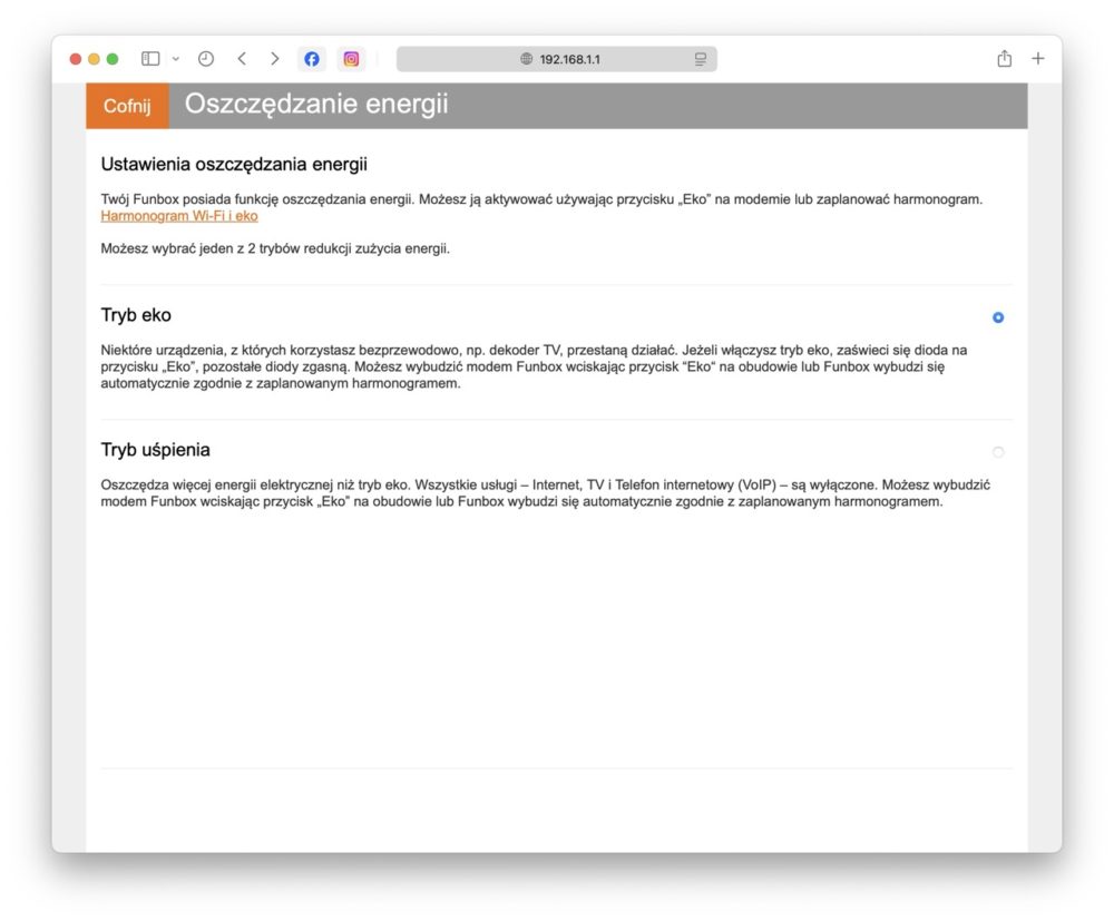 Do wyboru są dwie opcje oszczędzania energii: tryb eko i tryb uśpienia