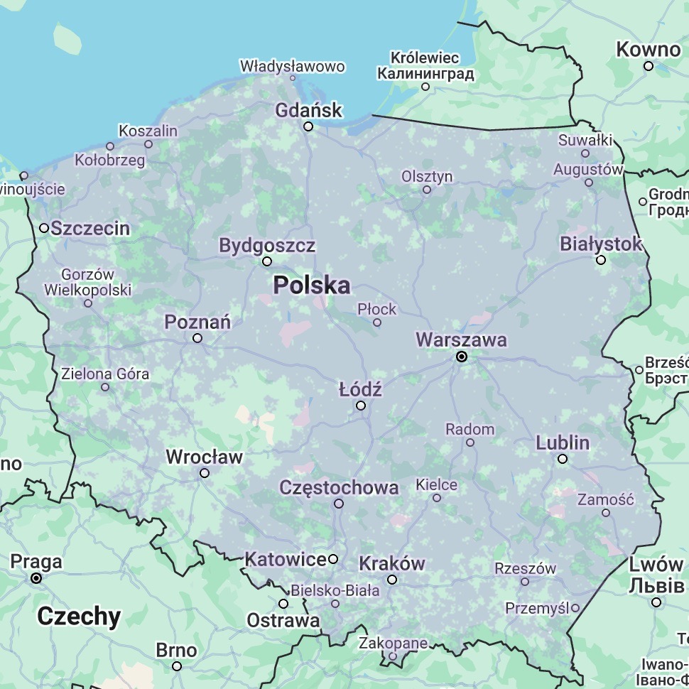 Aktualna mapa zasięgu Orange 5G - cała Polska, do 370 Mb/s (zrzut ekranu: 23 maja 2025 r.)