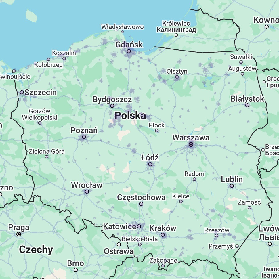 Aktualna mapa zasięgu Orange 5G - cała Polska, powyżej 1 Gb/s (zrzut ekranu: 23 maja 2025 r.)