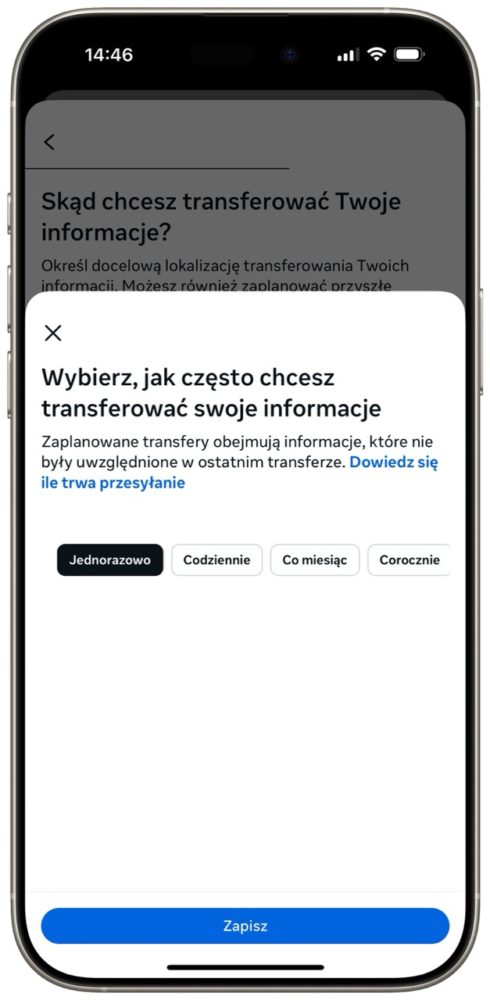 Transfer można zrealizować jednorazowo lub realizować go tylko raz na określony okres
