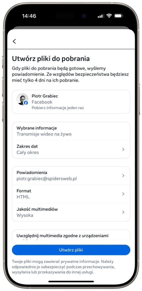 Tak wygląda ekran pobierania danych