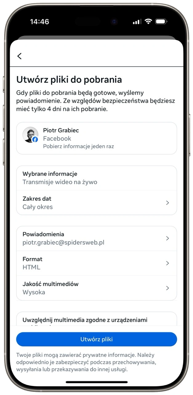 Tak wygląda ekran pobierania danych