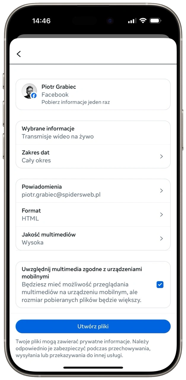 Należy wskazać adres e-mail do powiadomień i uwzględnić multimedia zgodne z urządzeniami mobilnymi